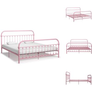 vidaXL Metalen Bedframe - Roze - 213 x 191 x 109 cm - Geschikt voor 180 x 200 cm Matras - Montage Vereist - Bed