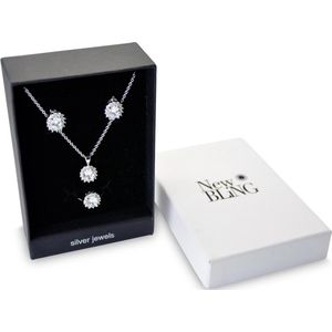 New Bling Gift Set 9NB SET008 56 Sieraden Geschenkset Zilveren Oorbellen 6x8 mm Collier 40+5 cm Ring maat 56 - Solitair Zirkonia steen - Zilverkleurig