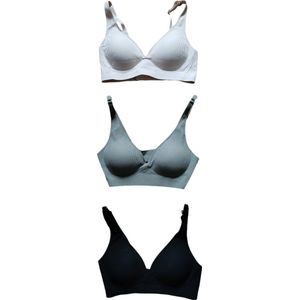 Dames - BH - Soft BH - Set Van 3 - Uitneembare Cups - Push-Up Maat 36/38 - Kleur Zwart/Groen/Champagne