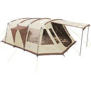 Skandika Nordland 6 Tent – Tunneltenten – 6 persoons campingtent – Ingenaaide Tentvloer - 205 cm stahoogte - Muggengaas – 1-2 slaapcabines – 580x440x205 cm (LxBxH) - 5000 mm waterkolom – Outdoor, Camping, Tuin - Kamperen – beige/bruin