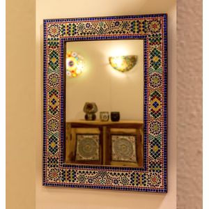 LM-Collection Diya mozaïek Spiegel - 80x65cm - Multi kleur - Hout/Glas - spiegel goud, wandspiegel, wandspiegel rechthoek, wandspiegel industrieel, wandspiegel zwart, wandspiegel rond, wandspiegels woonkamer, decoratiespiegel, spiegel rond,