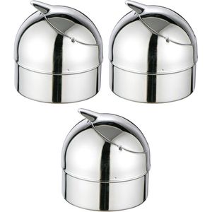 3x Zilveren klepasbak / terrasasbak 9 cm - Buiten asbakken - Tafelaccessoires - Tuin artikelen