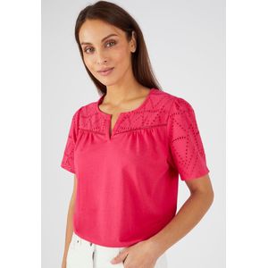 Damart - T-shirt met Engels borduurwerk van zuiver katoen - Dames - Roze - S