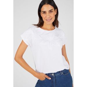 Damart - T-shirt met ton-sur-ton borduursel - Dames - Wit - XS