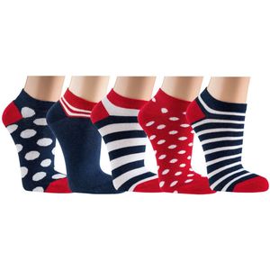 Damessokken | Sneakersokken | maat 35-38 | pakket van 6 verschillende sokjes