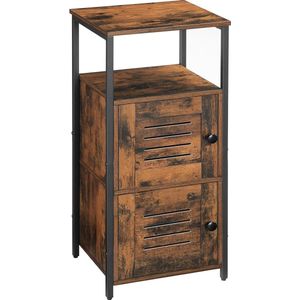 Bijzetkast, commode kast, zijkast met Verstelbare Planken, keukenkast met lamellendeur, stalen geraamte, woonkamer, keuken, badkamer, vintage