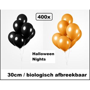 400x Luxe Ballon mix Halloween night zwart/oranje 30cm - biologisch afbreekbaar - Halloween creepy horror griezel Festival feest party verjaardag landen helium lucht thema
