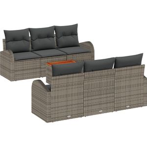 vidaXL - 7 - Delige - Tuin - Sofa - Set - met - Kussens - Grijs - Poly - Rattan - Acacia