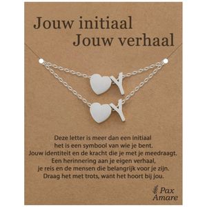 Letter Y ketting + armband set op Cadeau Kaartje - Jouw initiaal, jouw verhaal - Zilverkleurig Stainless Steel - Initiaal & Hartje Hanger - Pax Amare