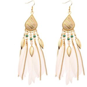 Fako Bijoux® - Oorbellen - Bohemian - Veren, Blaadjes & Kraaltjes - Retro - Wit