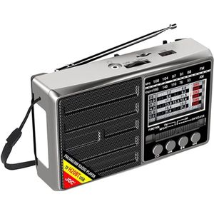 Grijze draagbare retroradio - FM/AM/SW met LCD-scherm - Oplaadbare radio - met TF/USB-muziekspeler