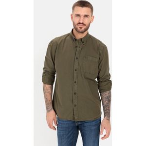 camel active Overhemd met lange mouwen van zuiver katoen - Maat menswear-M - Olijf Bruin