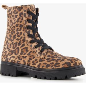 Braqeez suède meisjes veterboots met panterprint bruin - Maat 30 - Echt leer - Uitneembare zool