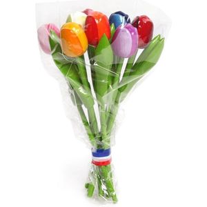 Houten tulpen decoratie boeket 20 cm - Gekleurde tulp bloemen boeket - Hollandse tulpen - Holland souvenirs