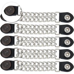 5Pcs Leather Vest Extension Chain Motorcycle Vest Extenders Alloy Biker Vest Extenders With Flat Round 17cm Double Black Chain Vest Extender for Vest