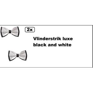 2x Vlinderstrik luxe black and white - Gala hollywood festival thema feest vlinder strik luxe zwart en wit party