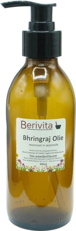 Bhringraj Olie - 200ml Pompfles - Bringraj Taila - Maceraat Eclipta Alba Bladeren - Huid en Haar