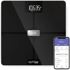 Health Smart weegschaal - 14 lichaamsindicatoren - aangesloten app - onbeperkt aantal gebruikers - capaciteit 180 kg - glasplaat 32 x 32 cm - zwart