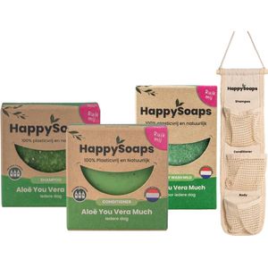 HappySoaps - 100% Plasticvrije Verzorgings Giftbox – Aloë Vera – 3 bars + bar-organizer