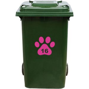 Kliko Sticker / Vuilnisbak Sticker - Hondenpoot - Nummer 16 - 18x16,5 - Roze