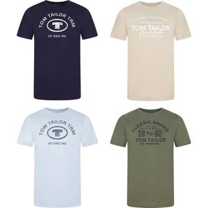 Tom Tailor - T-Shirt - Veelkleurig - 4 Pack - Ronde Hals - Volwassenen - Opdruk