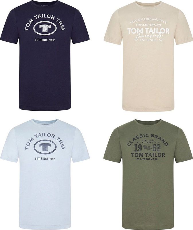Tom Tailor - T-Shirt - Veelkleurig - 4 Pack - Ronde Hals - Volwassenen - Opdruk