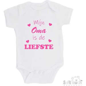 100% katoenen Romper ""Mijn Oma is de liefste"" Meisjes Katoen Wit/roze Maat 56/62