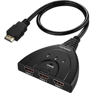 WiseGoods - Premium HDMI Splitter 4K - HDMI Switch 3 Poorts - HDMI Kabel - 3 in 1 HDMI Verdeler - Schakelaar - Hub - 1080p - Zwart