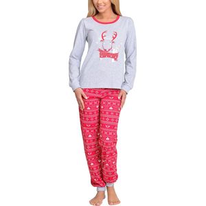 Merry Style Dames Pyjama - Lange mouwen - Lange broek - Katoen - MS-TR-867 - Grijs/Rood - L