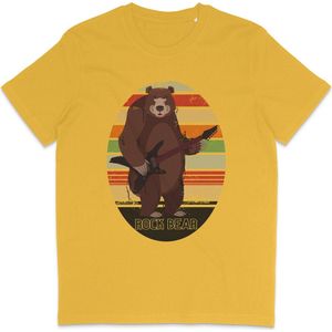 T Shirt Heren en Dames Rock Gitaar Muziek Beer - Geel - Maat M