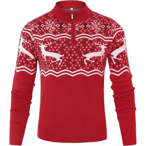 Wayleb Kersttrui voor heren, met 1/4 ritssluiting, troyer, gebreide trui, opstaande kraag, lange mouwen, kersttrui, rendier, winter, coltrui, S-3XL
