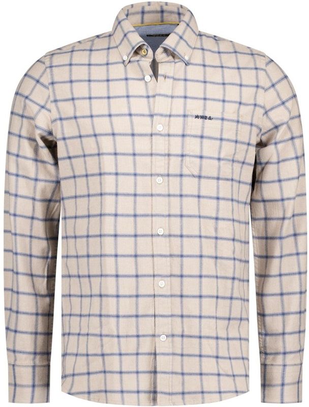 NZA - Ecru - Katoenen Overhemd - Stretch - Lange Mouwen - Regular Fit