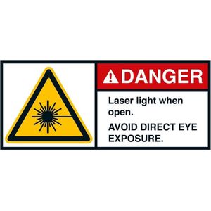 Danger Laser light when open sticker, ANSI, 2 per vel 45 x 100 mm