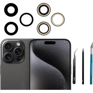 Camera lens vervanging voor iPhone 15 Pro Max 6.7 inch - 2pcs/set achter glas vervanging met voorgeïnstalleerde lijm + reparatietool kit - anti-lens kras en waterdicht