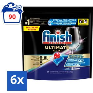 Finish Powerball - Ultimate All in 1 - Vaatwastabletten - Activelift - 15 Capsules - Voordeelverpakking - 6 stuks