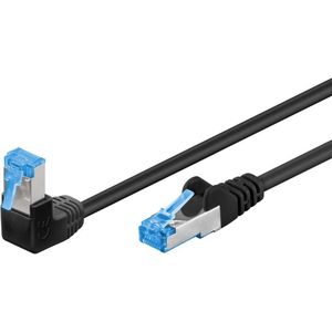 S/FTP CAT6a 10 Gigabit netwerkkabel haaks naar boven / recht / zwart - LSZH - 3 meter