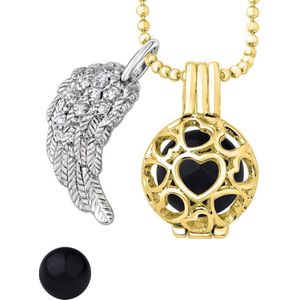 Quiges Engelenroeper 12mm Bolhouder met Ketting 70cm en Bolletje - Dames - Goudkleurig Hartjes - EBS12251