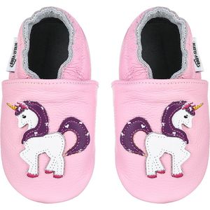 Roze leren babyslofjes van Baby-Slofje met Unicorn maat 24/25