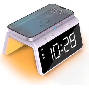 Digitalewekker met Draadloze Oplader en Slaap Lamp - Dimbare LED Display - Paars - 140 x 100 x 75 mm