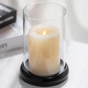 Orkaan Kaars Houder - Helder Glas Pilaar Kaars Houder - Metaal Lade - Décoratieve Tafelstukken - Kerst Bruiloft Zwart .