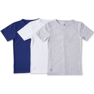 Little Label - jongens T-shirt - 3 pack - blauw grijs wit combi - 98-104 / 4Y - extra zachte bio-katoen