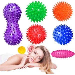 6-delige massageballenset voor benen, voeten, handen en rug met egelbal, fasciebal, pindamassage, ovale stekelbal massage bal voeten
