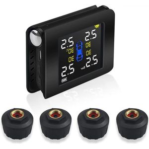 TPMS Bandenspanningsbewakingssysteem - Draadloos met 4 Externe Sensoren - Groot LCD-display - Zonne-energie en USB-oplaadbaar