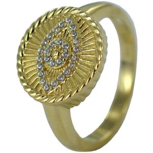 Silventi 9SIL-21432 Zilveren Ring - Dames - Oog - 13 mm Doorsnee - Zirkonia - Maat 54 - Mat - Zilver - Gold Plated (Verguld/ Goud op Zilver)
