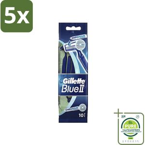 5 x Gillette - Blue 2 - Wegwerpscheermesjes - Chromium Coating - 10 Scheermesjes - Grootverpakking - Wegwerpscheermesjes - Scheermesjes - Gillette Blue 2 - Scheermesjes Voor Mannen - Comfortabele Scheerbeurt