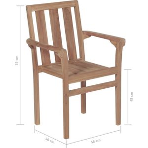 vidaXL - Tuinstoelen - stapelbaar - 4 - st - met - kussens - massief - teakhout