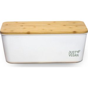 Just Vegan, Broodtrommel – Brooddoos met snijplank - Brood Bewaar Opberg Box - Broodopslag Vershouddoos - Wit