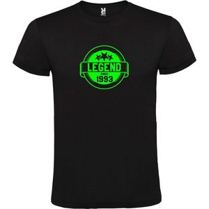 Zwart T-Shirt met “Legend sinds 1993 “ Afbeelding Neon Groen Size XXXL