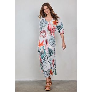 DIDI Dames Maxi dress Groove in Offwhite with Ocean treasures XL print. maat 42