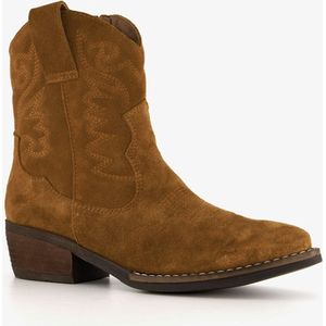 Harper suede dames cowboy western enkellaarsjes met hak - Cognac - Echt leer - Maat 40